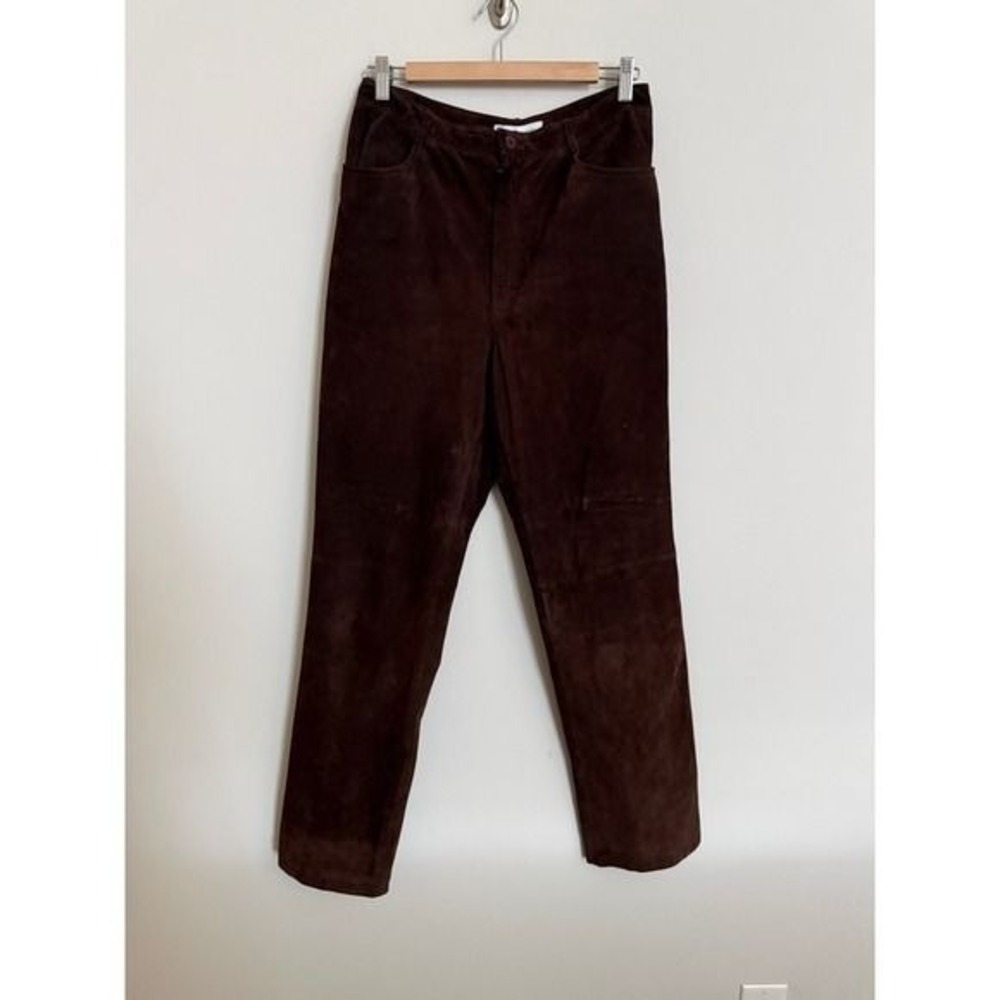 Saks Fifth Avenue Real Clothes 100% Genuine Leather Brown Pants Size 12 - Picture 4 of 13